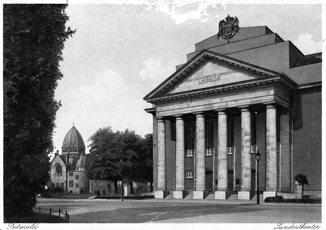 Neue Synagoge und Landestheater Detmold (Postkarte Sammlung Gudrun Mitschke-Buchholz)